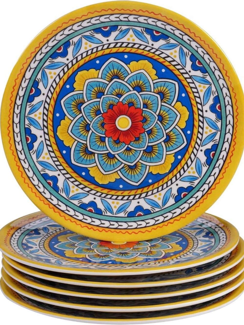 Colorful 9" Melamine Salad/Dessert Plates - Set of 6, Durable & Stylish